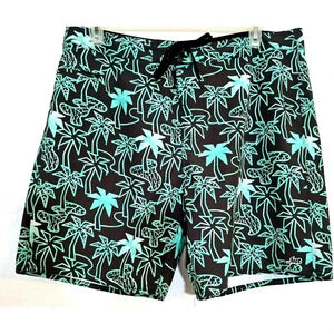 Lost Mens Palm Tree Print Boardshorts Size 32 Black & Green